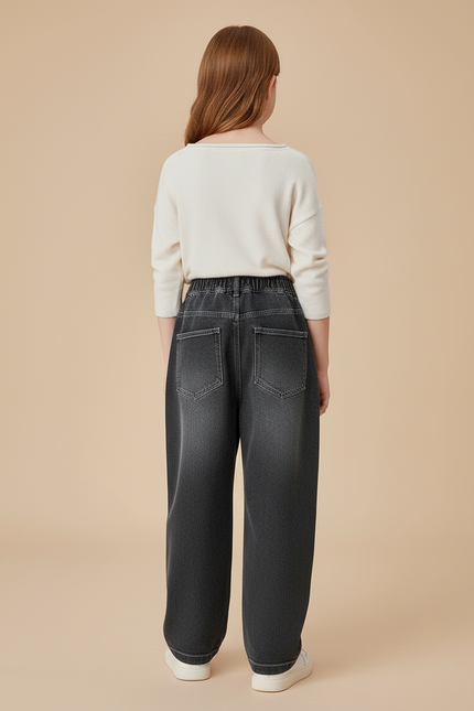 Pantalon Baggy Denim Gris Ample Élastiqué Fille - Jean - vue 2