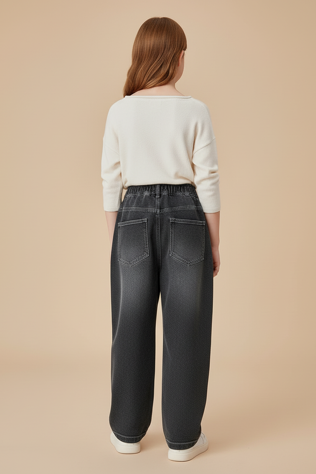 Pantalon Baggy Denim Gris Ample Élastiqué Fille - Jean - vue 2