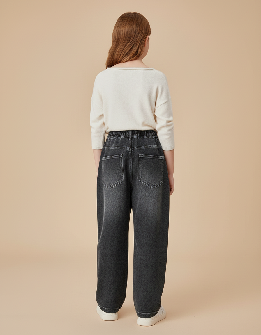 Pantalon Baggy Denim Gris Ample Élastiqué Fille - Jean - vue 2