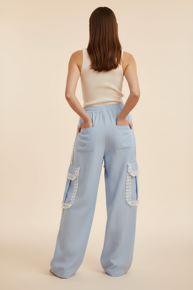 Pantalon Baggy Bleu Clair Cargo Dentelle Ample Fluide - Jean - vue 2