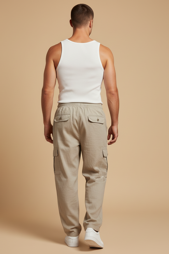 Pantalon Baggy Beige Cargo Ample Confortable Décontracté Homme - Lin - vue 2