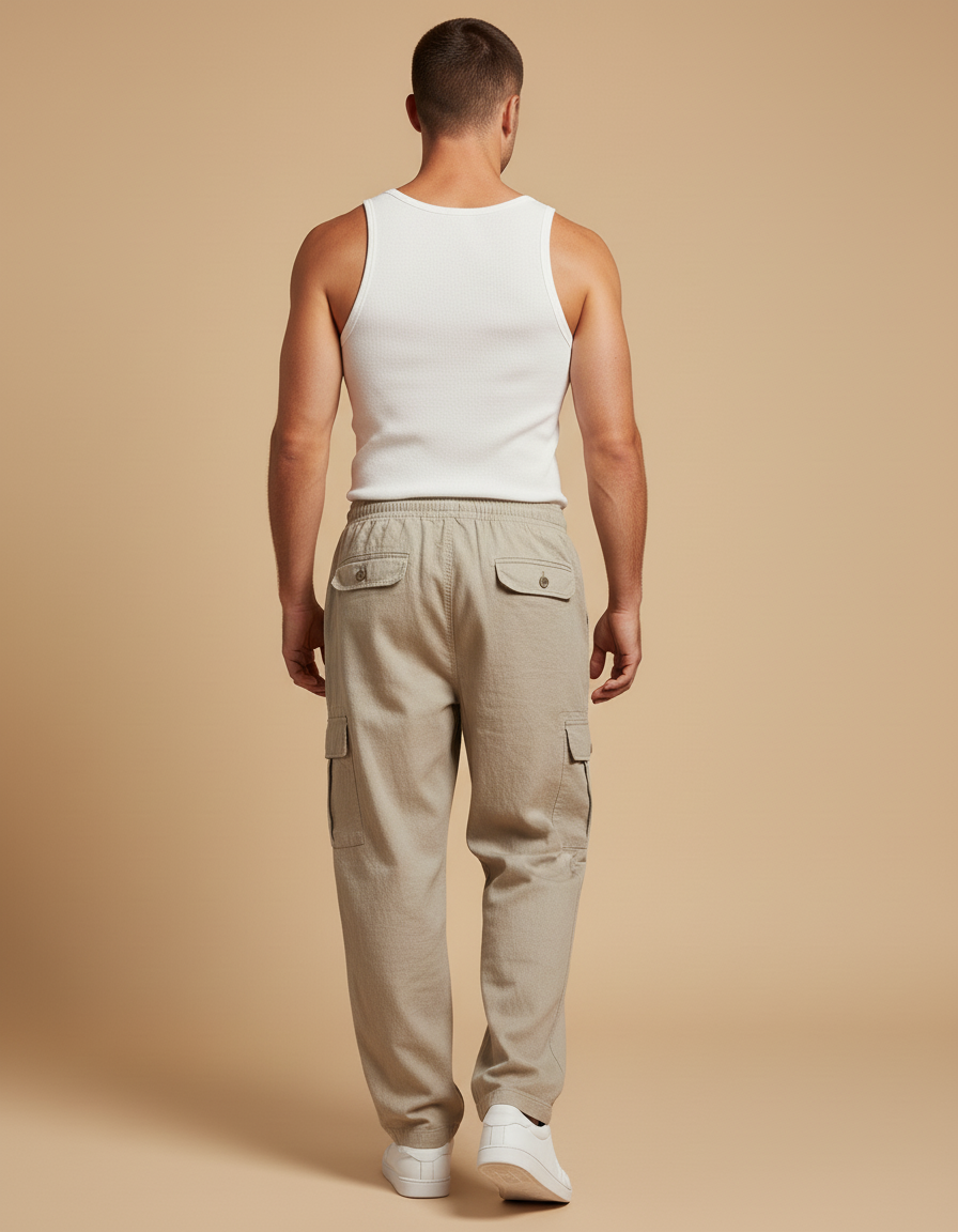 Pantalon Baggy Beige Cargo Ample Confortable Décontracté Homme - Lin - vue 2