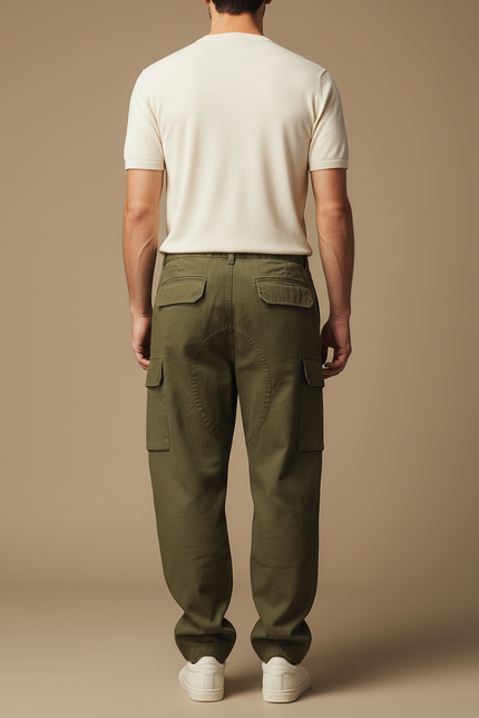 Pantalon Baggy Vert Kaki Coton Cargo Ample Homme - vue 2