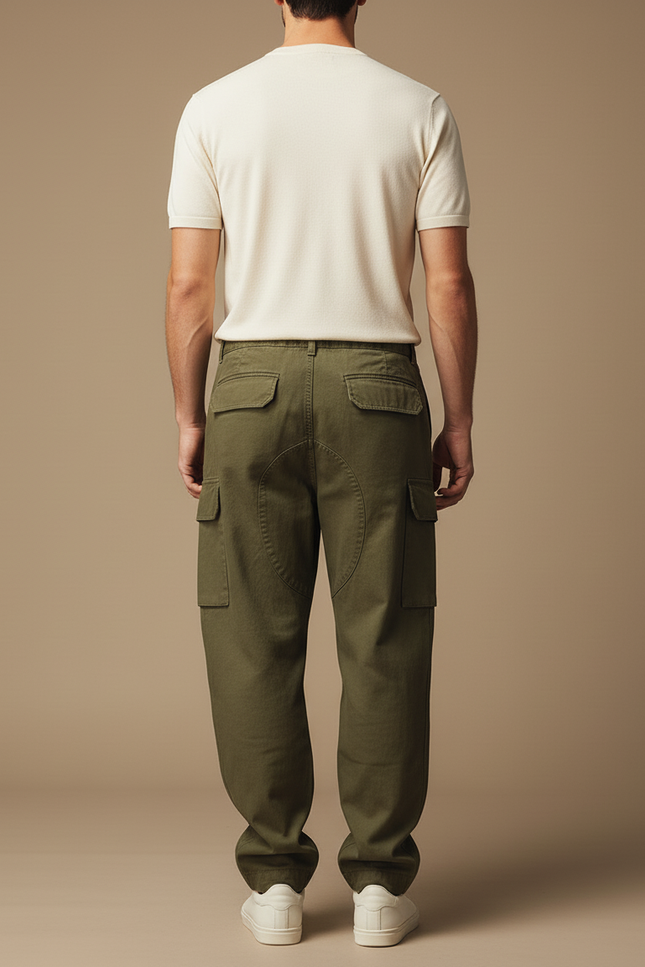 Pantalon Baggy Vert Kaki Coton Cargo Ample Homme - vue 2