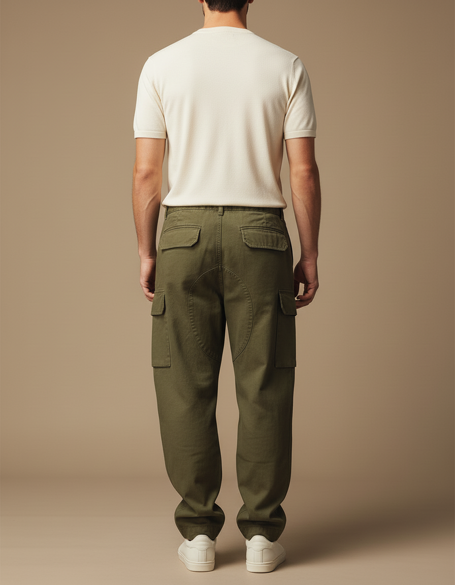 Pantalon Baggy Vert Kaki Coton Cargo Ample Homme - vue 2
