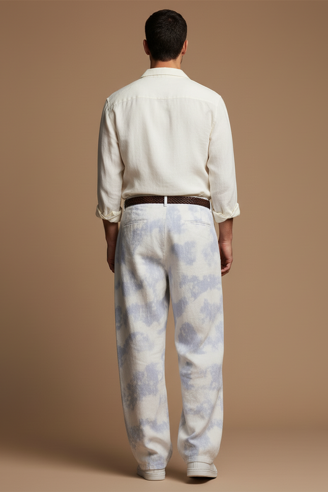 Pantalon Baggy Tie-Dye Bleu Ample Décontracté Homme - Toile - vue 2
