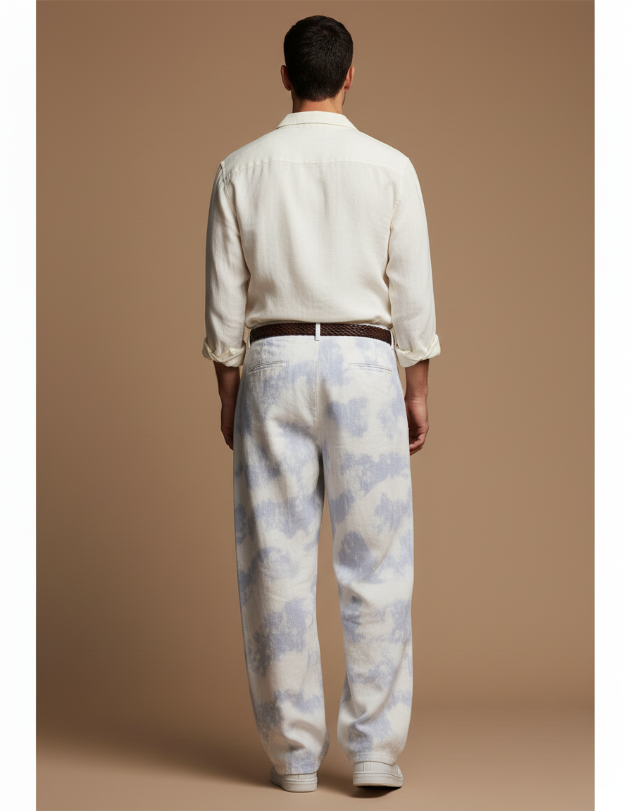 Pantalon Baggy Tie-Dye Bleu Ample Décontracté Homme - Toile - vue 2