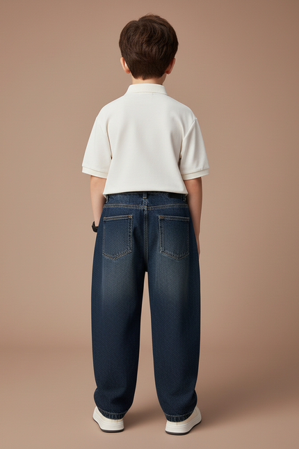 Pantalon Baggy Jean Bleu Foncé Ample Garçon Décontracté - Marine - vue 2