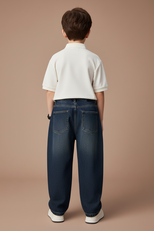 Pantalon Baggy Jean Bleu Foncé Ample Garçon Décontracté - Marine - vue 2