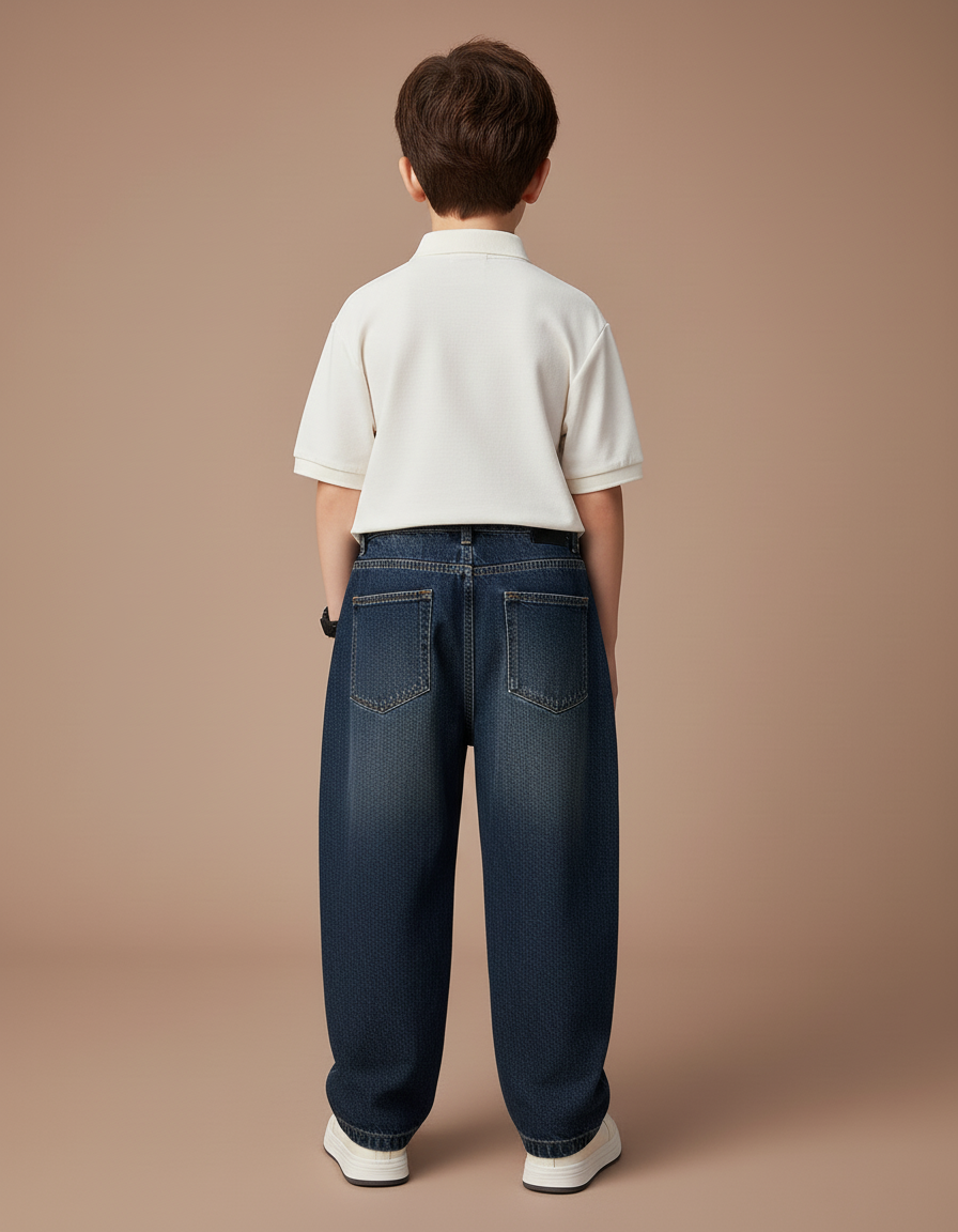 Pantalon Baggy Jean Bleu Foncé Ample Garçon Décontracté - Marine - vue 2