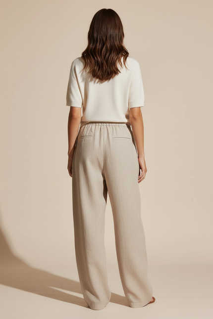 Pantalon Baggy Lin Beige Fluide Ample Femme - vue 2