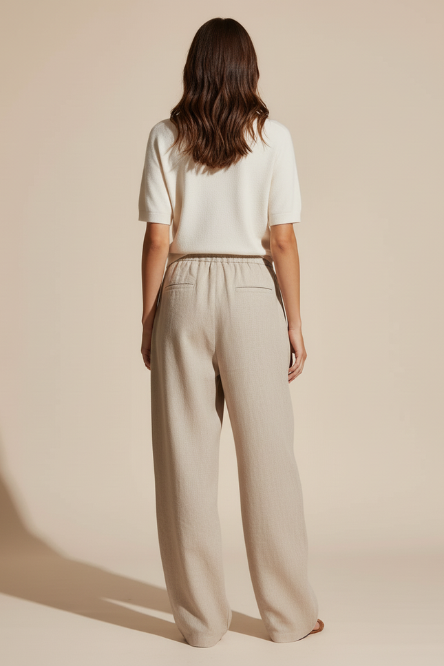 Pantalon Baggy Lin Beige Fluide Ample Femme - vue 2