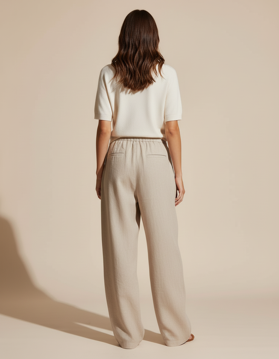 Pantalon Baggy Lin Beige Fluide Ample Femme - vue 2