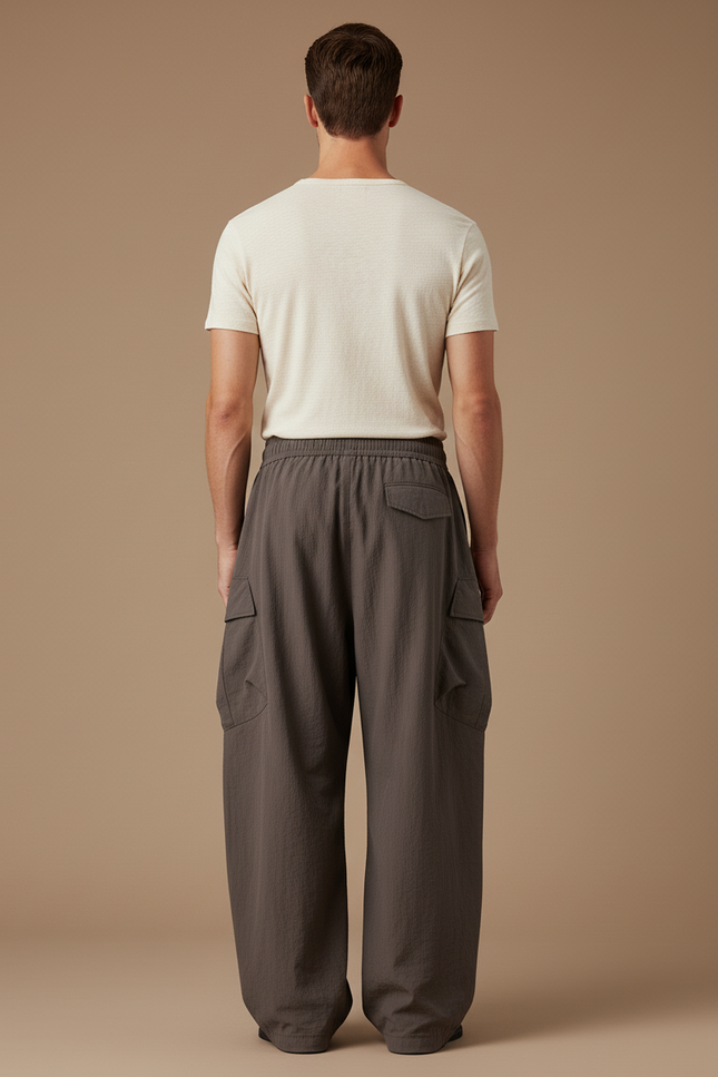 Pantalon Baggy Gris Foncé Cargo Ample Homme Streetwear - Polyester - vue 2