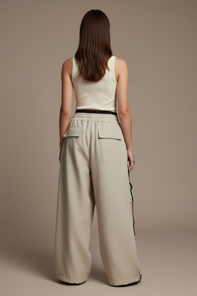 Pantalon Baggy Beige Cargo Ample Décontracté - Toile - vue 2
