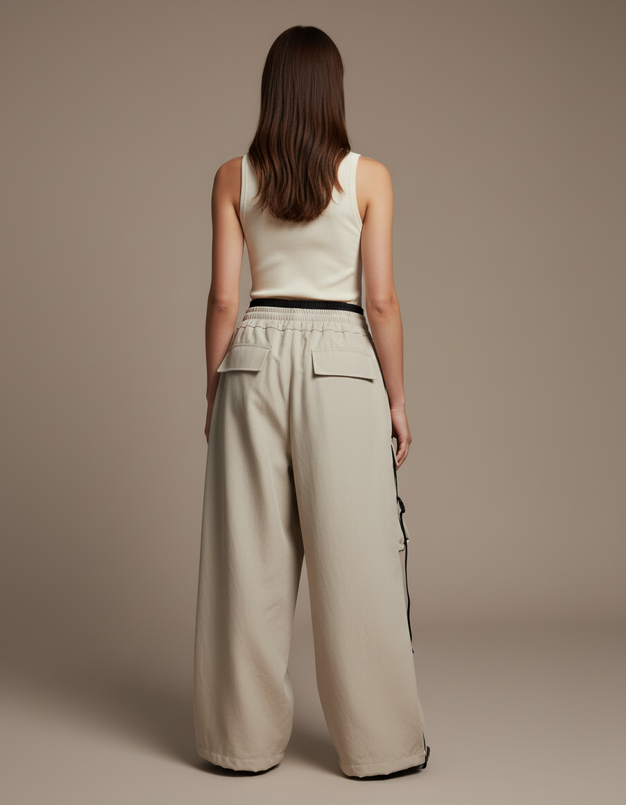 Pantalon Baggy Beige Cargo Ample Décontracté - Toile - vue 2