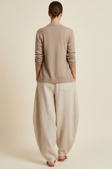 Pantalon Baggy Lin Ample Beige Femme Décontracté - vue 2