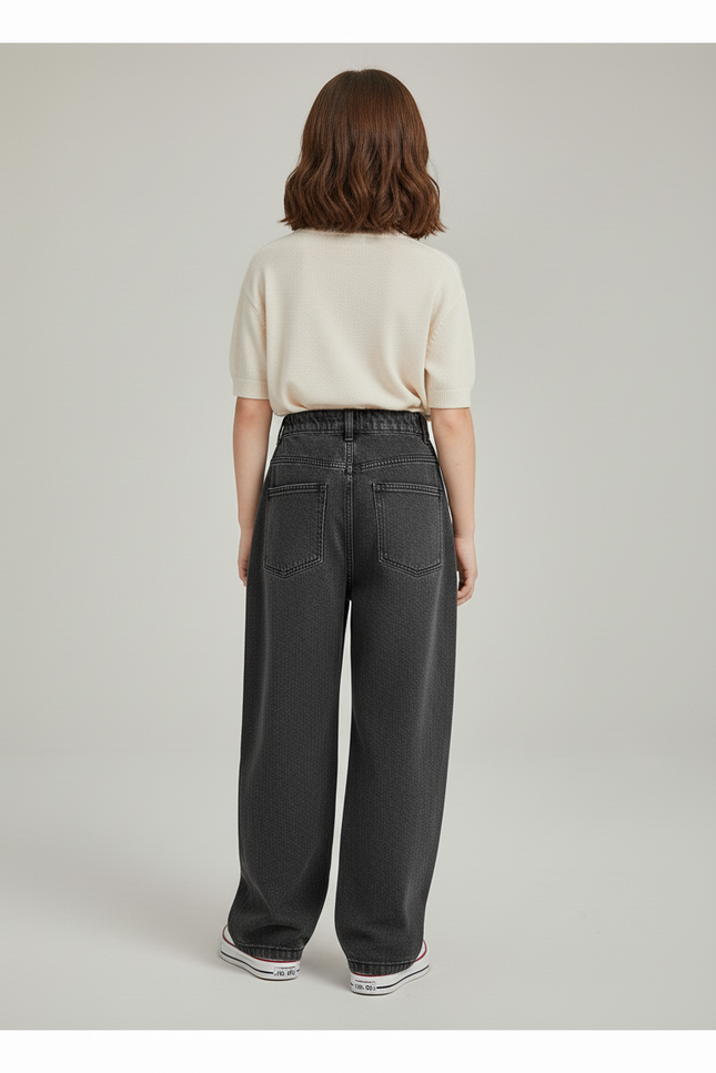 Pantalon Baggy Gris Foncé Ample Jean Fille - vue 2