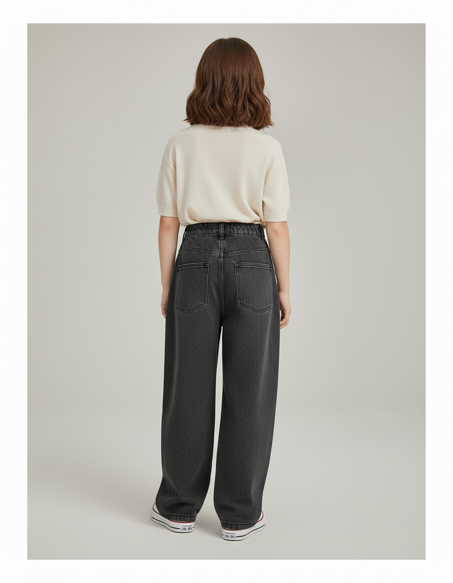 Pantalon Baggy Gris Foncé Ample Jean Fille - vue 2