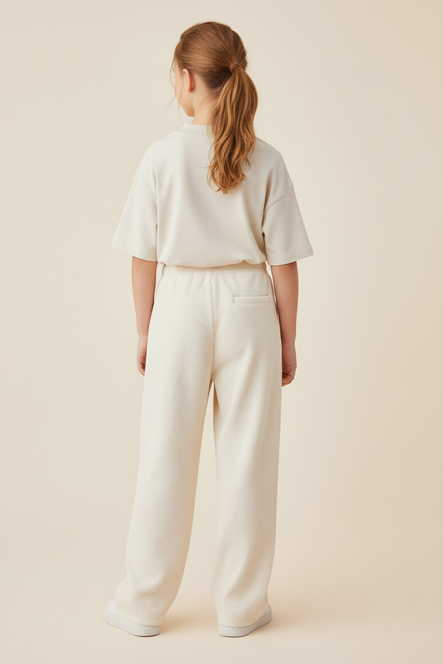 Pantalon Baggy Côtelé Beige Ample Décontracté Cœur - Cordé - vue 2