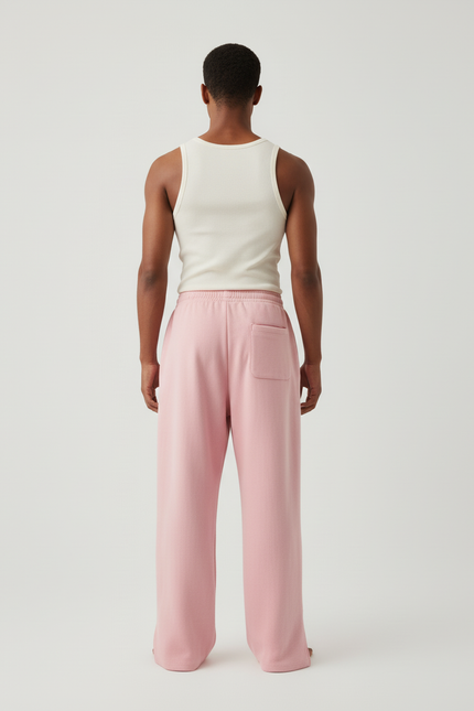 Pantalon Baggy Rose Ample Molletonné Brodé Unisexe - vue 2