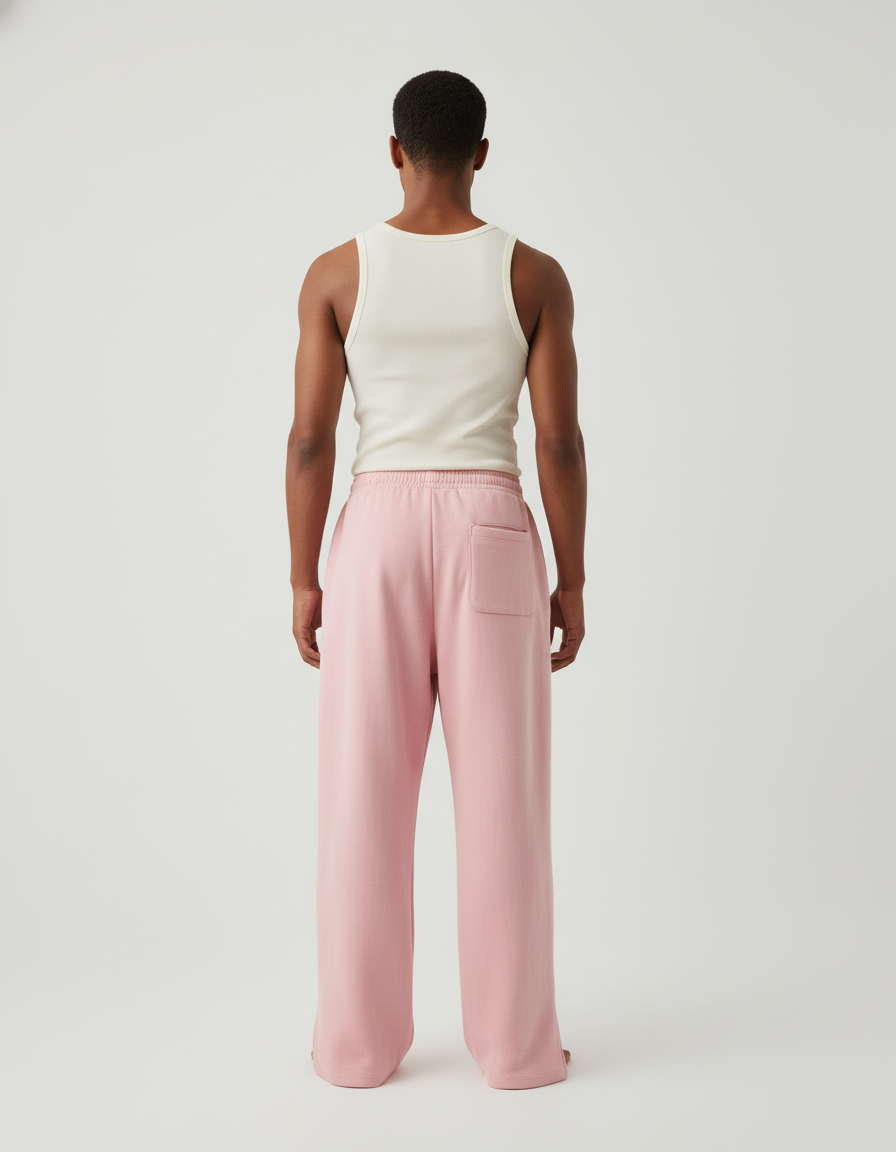 Pantalon Baggy Rose Ample Molletonné Brodé Unisexe - vue 2