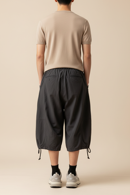Pantalon Baggy Gris Foncé Fluide Court Décontracté - Polyester - vue 2