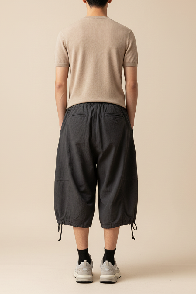 Pantalon Baggy Gris Foncé Fluide Court Décontracté - Polyester - vue 2