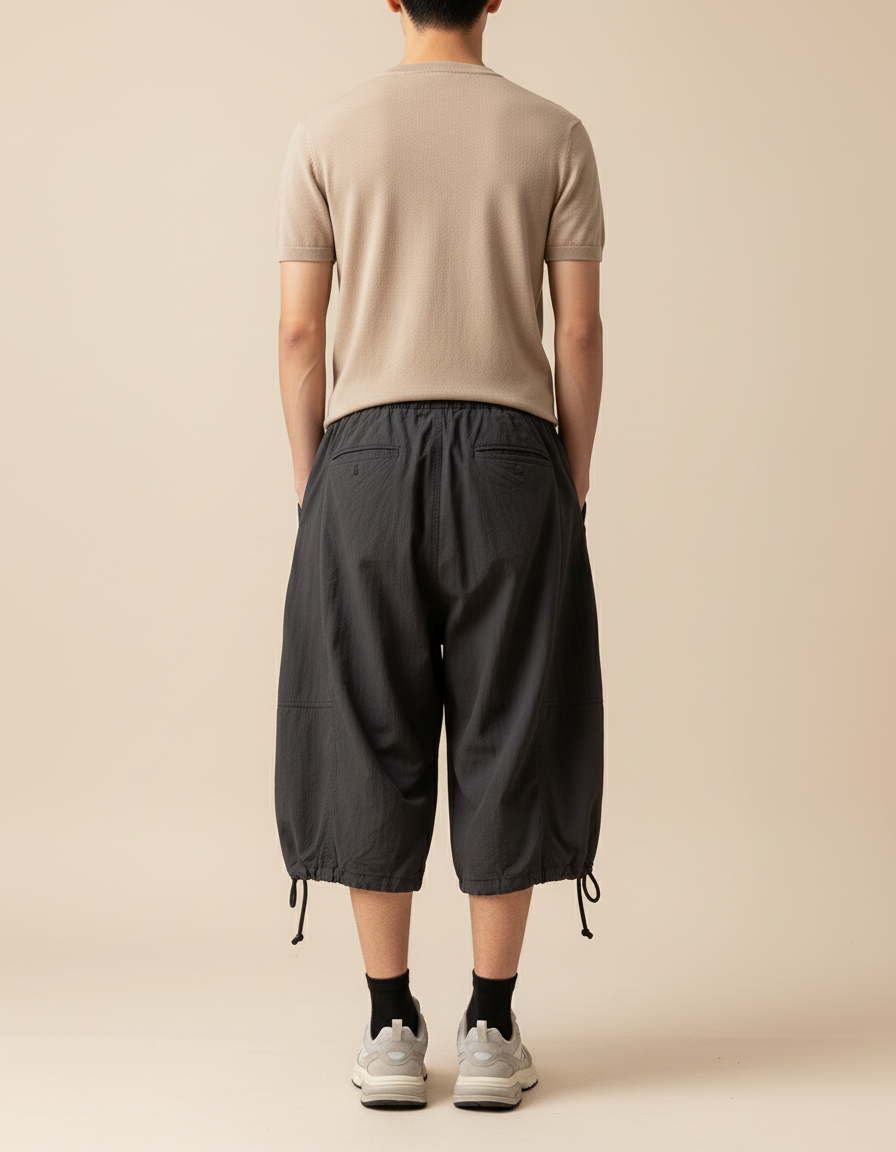 Pantalon Baggy Gris Foncé Fluide Court Décontracté - Polyester - vue 2