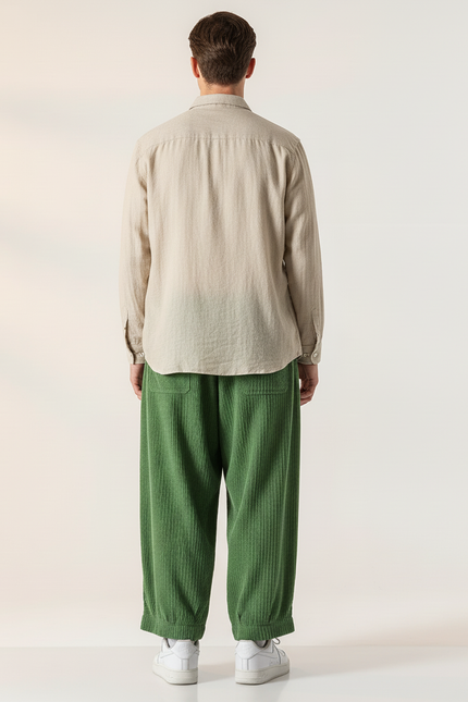Pantalon Baggy Vert Côtelé Ample Décontracté Homme - Cordé - vue 2