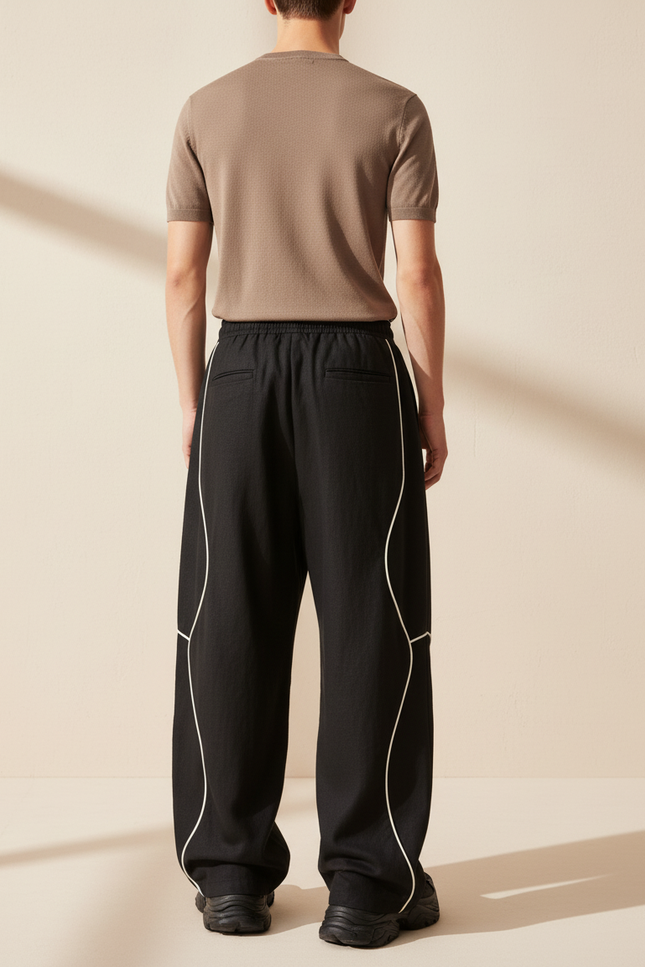 Pantalon Baggy Noir Ample Lin Wavy Homme - vue 2