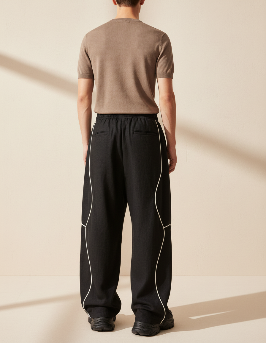 Pantalon Baggy Noir Ample Lin Wavy Homme - vue 2