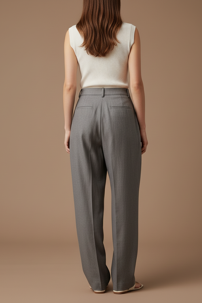 Pantalon Baggy Gris Plissé Ample Décontracté Femme - Gabardine - vue 2