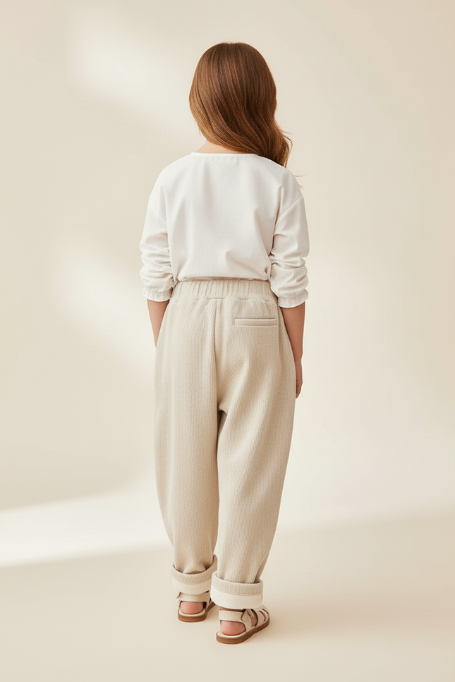 Pantalon Baggy Beige Côtelé Ample Décontracté Enfant - Cordé - vue 2