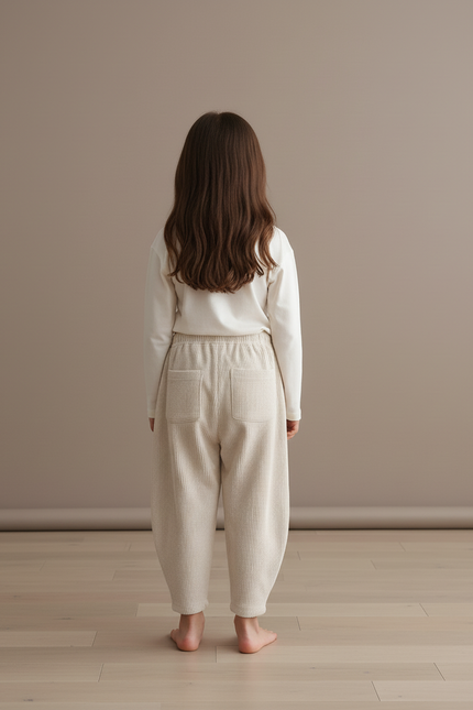 Pantalon Baggy Velours Côtelé Beige Ample Décontracté Enfant - Cordé - vue 2