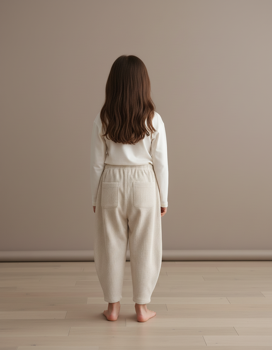 Pantalon Baggy Velours Côtelé Beige Ample Décontracté Enfant - Cordé - vue 2