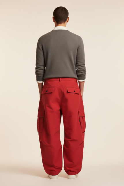 Pantalon Baggy Rouge Cargo Ample Décontracté Homme - Toile - vue 2
