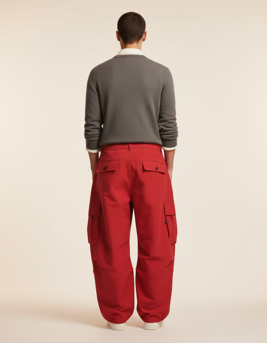 Pantalon Baggy Rouge Cargo Ample Décontracté Homme - Toile - vue 2