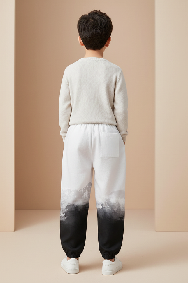 Pantalon Baggy Blanc Noir Imprimé Paysage Chinois Garçon - Molleton - vue 2