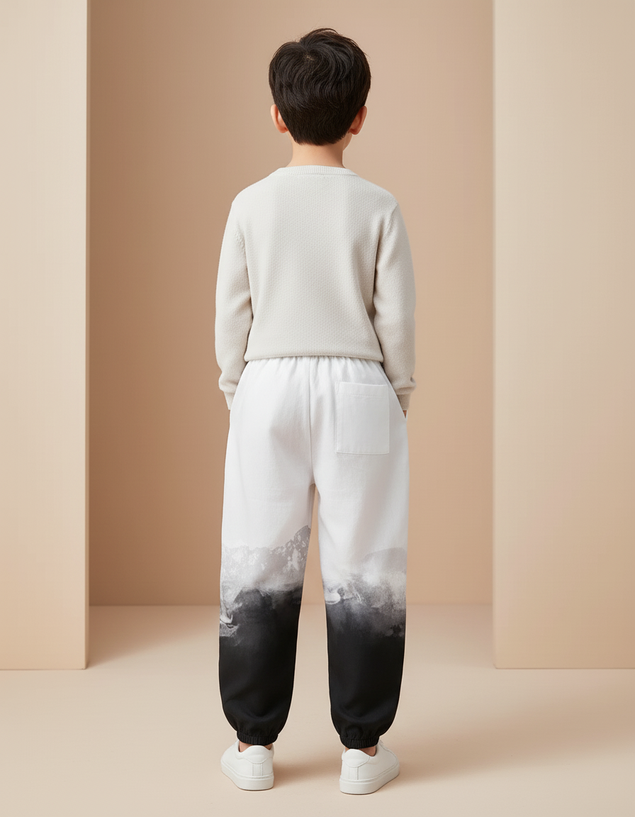 Pantalon Baggy Blanc Noir Imprimé Paysage Chinois Garçon - Molleton - vue 2