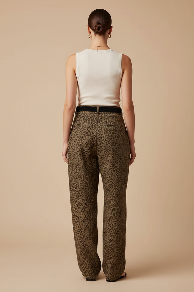 Pantalon Baggy Léopard Kaki Ample Décontracté Femme - Viscose - vue 2