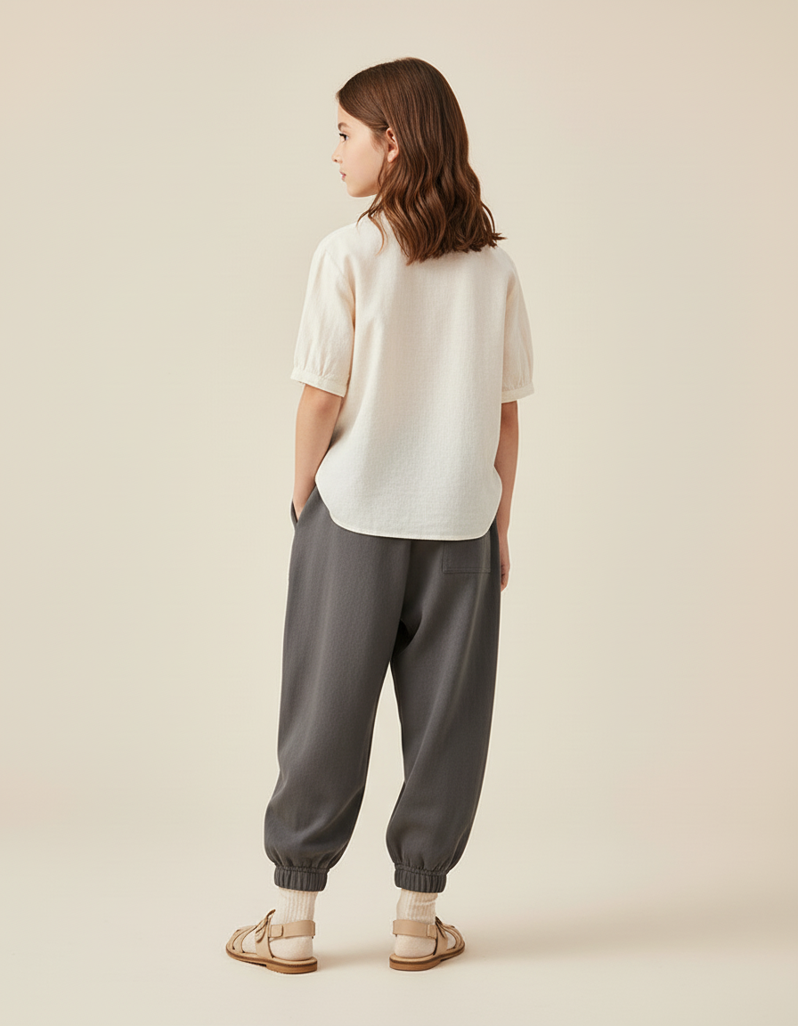 Pantalon Baggy Gris Ample Taille Élastique Enfant - Molleton - vue 2