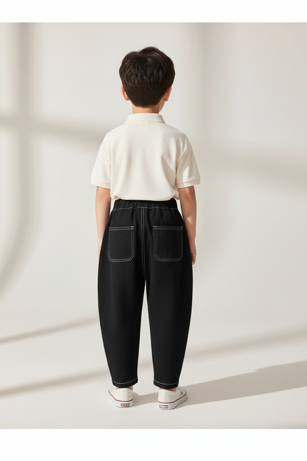 Pantalon Baggy Noir Coton Ample Décontracté Garçon - Jean - vue 2