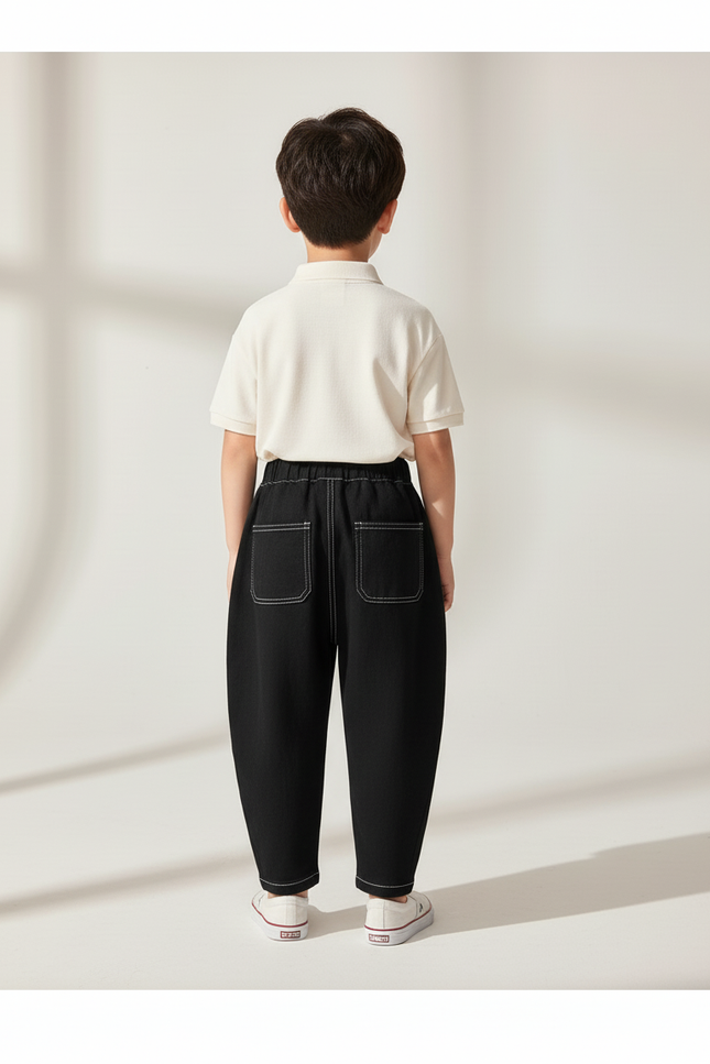 Pantalon Baggy Noir Coton Ample Décontracté Garçon - Jean - vue 2