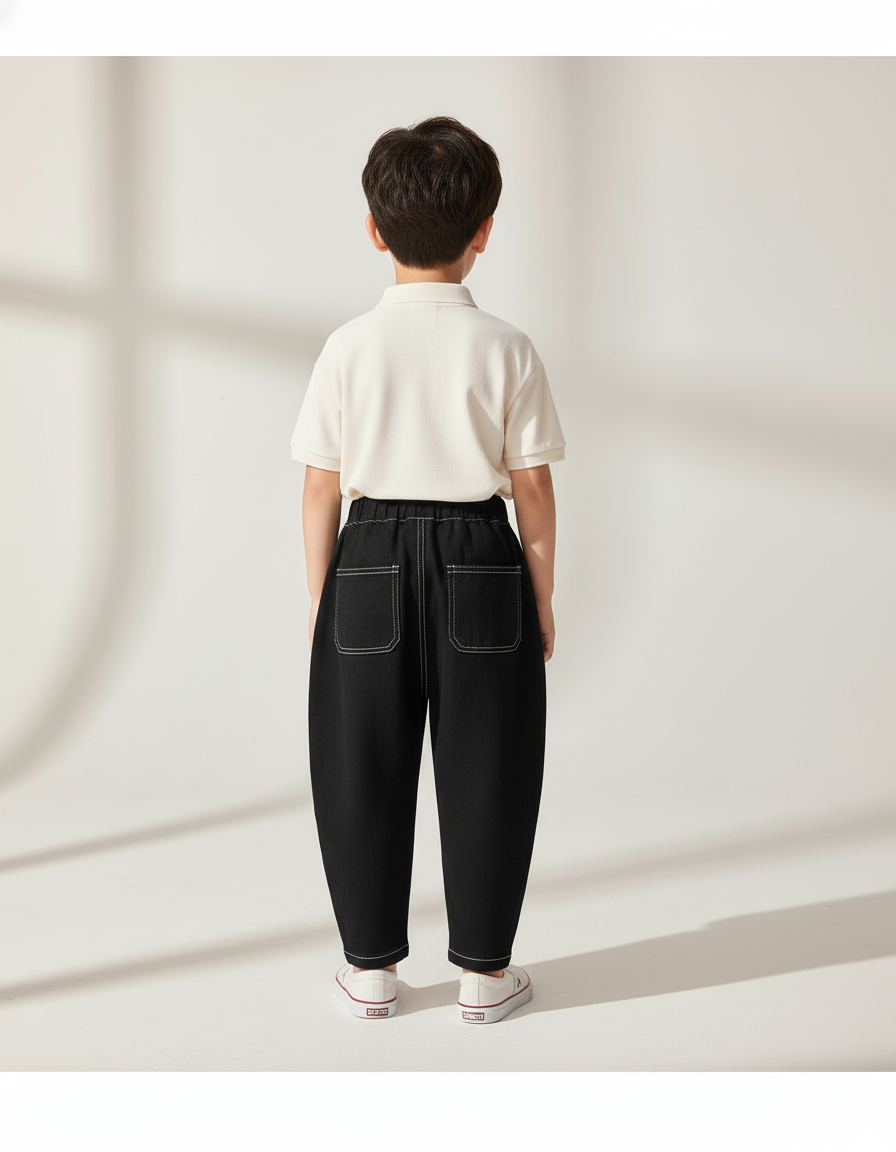 Pantalon Baggy Noir Coton Ample Décontracté Garçon - Jean - vue 2