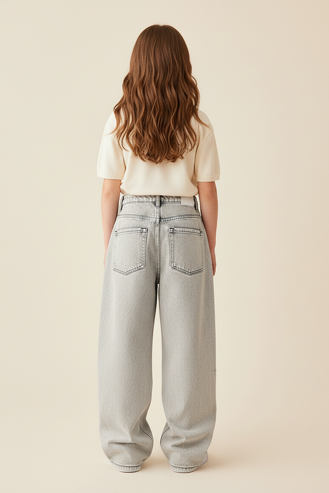 Pantalon Baggy Gris Jean Ample Décontracté Enfant - vue 2