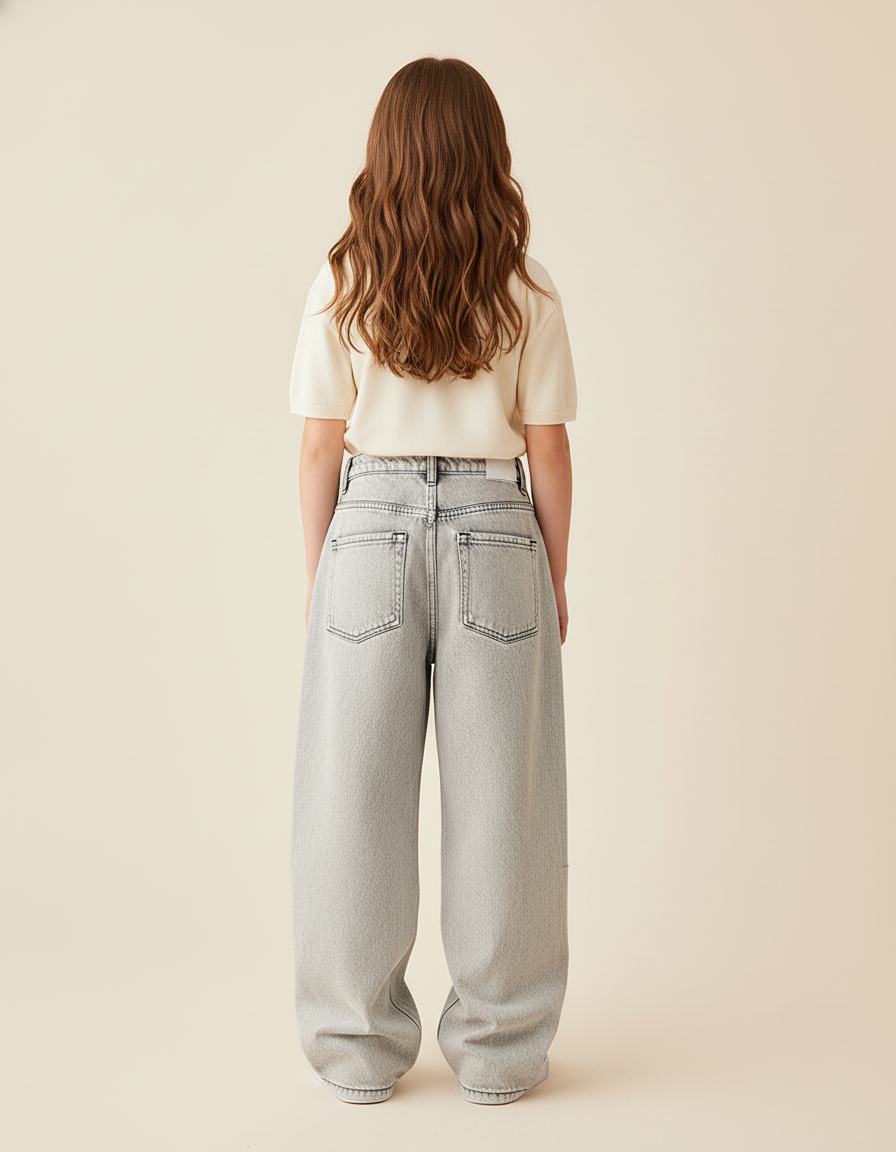 Pantalon Baggy Gris Jean Ample Décontracté Enfant - vue 2
