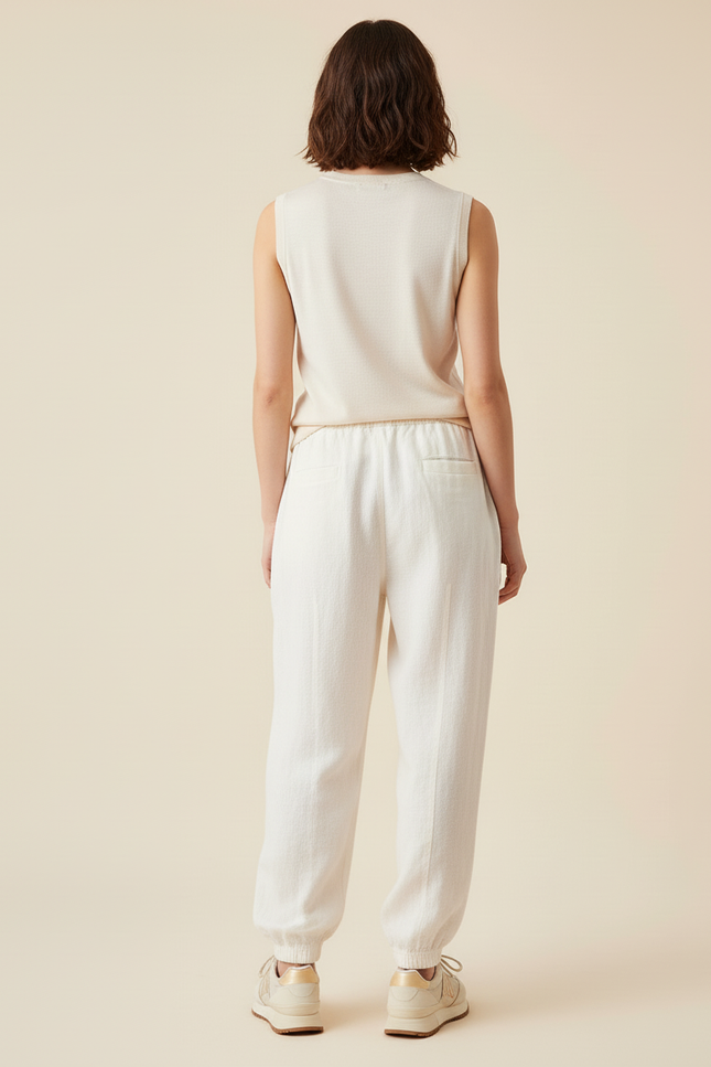 Pantalon Baggy Beige Lin Cordon Décontracté Femme - vue 2