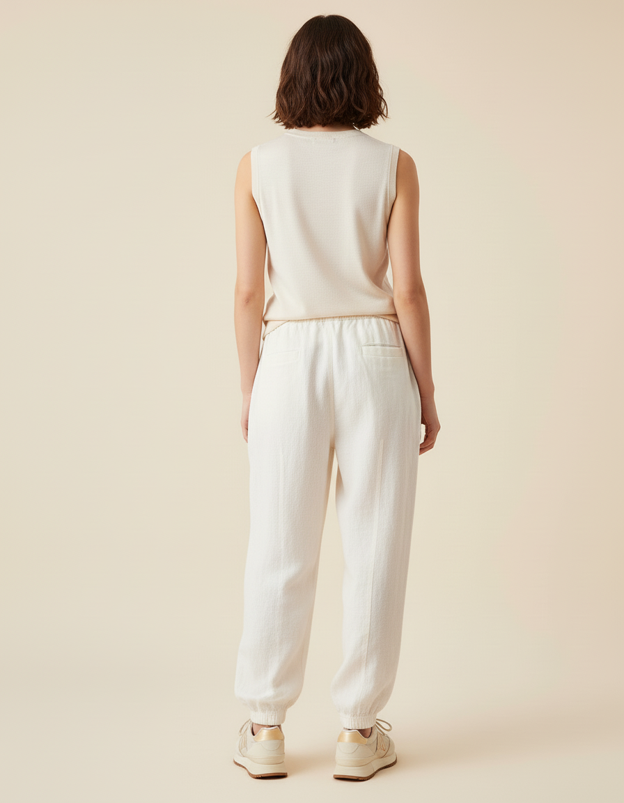 Pantalon Baggy Beige Lin Cordon Décontracté Femme - vue 2