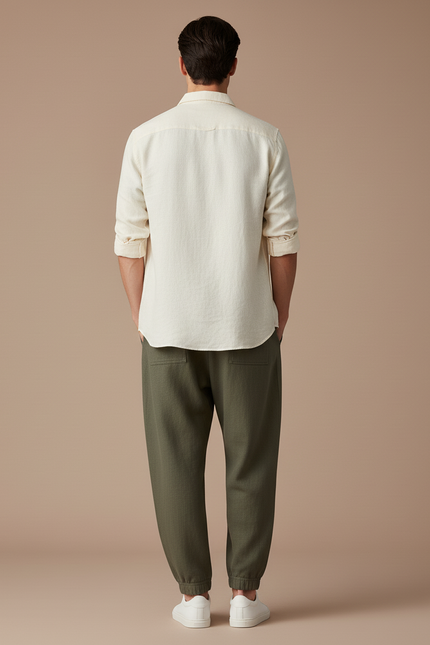 Pantalon Baggy Vert Olive Ample Décontracté Coton Homme - Kaki Molleton - vue 2